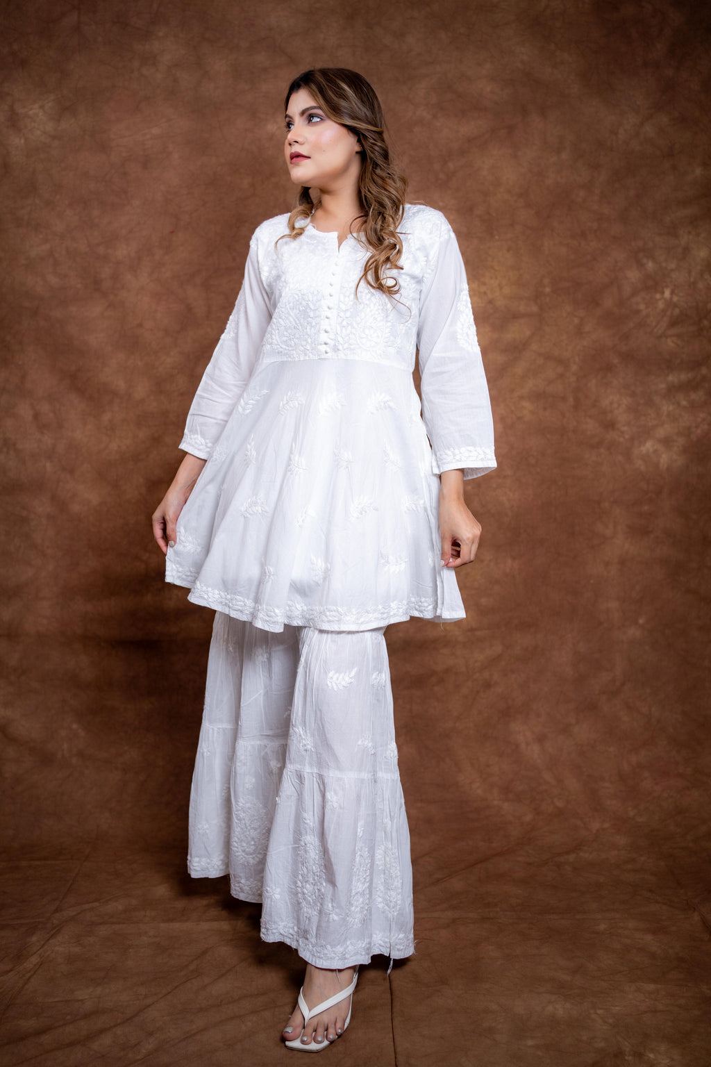 Galabo Modern Lucknow Hand-Embroidered Chikankari Cotton Frock and Garara Set