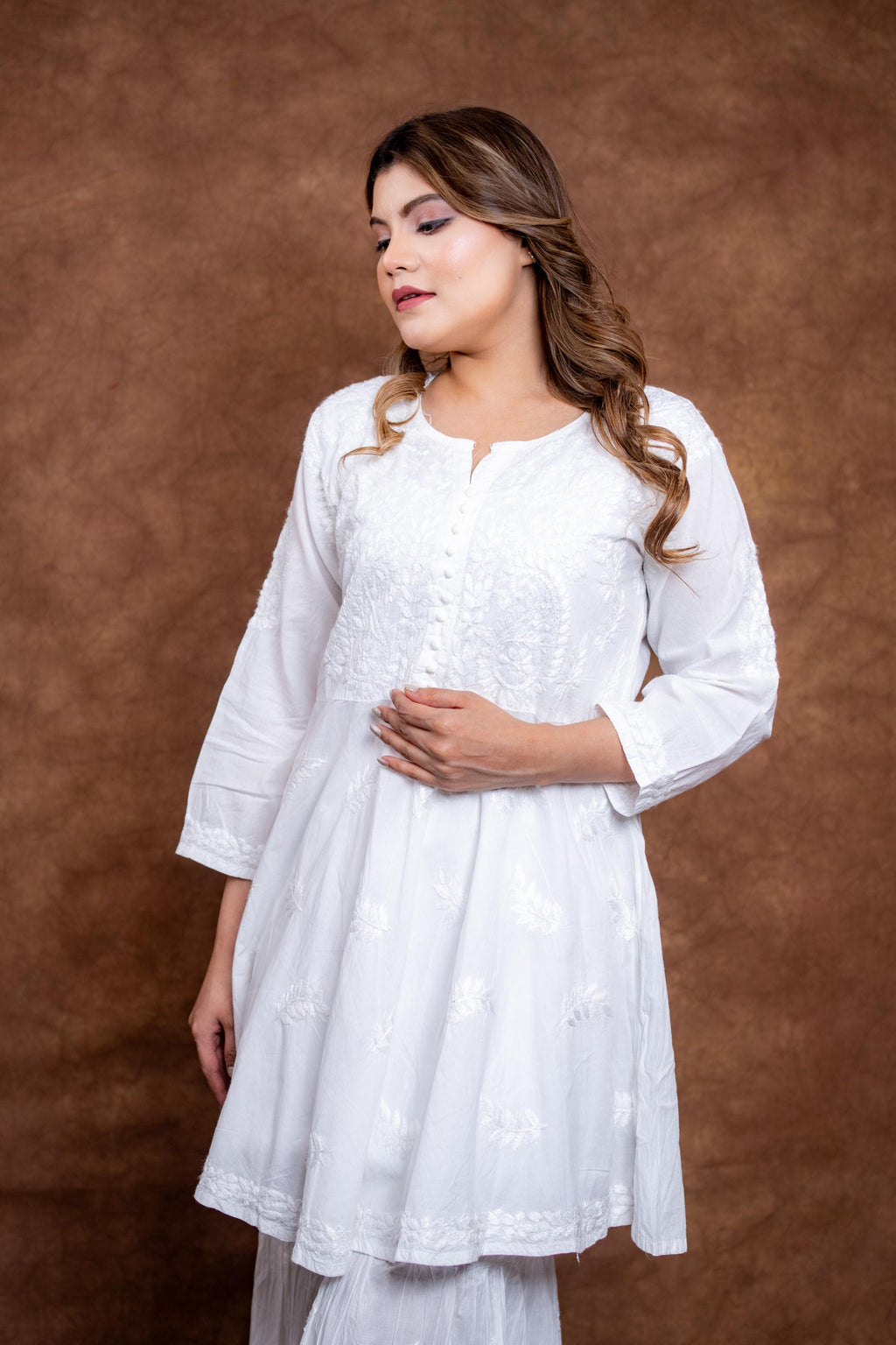 Galabo Modern Lucknow Hand-Embroidered Chikankari Cotton Frock and Garara Set