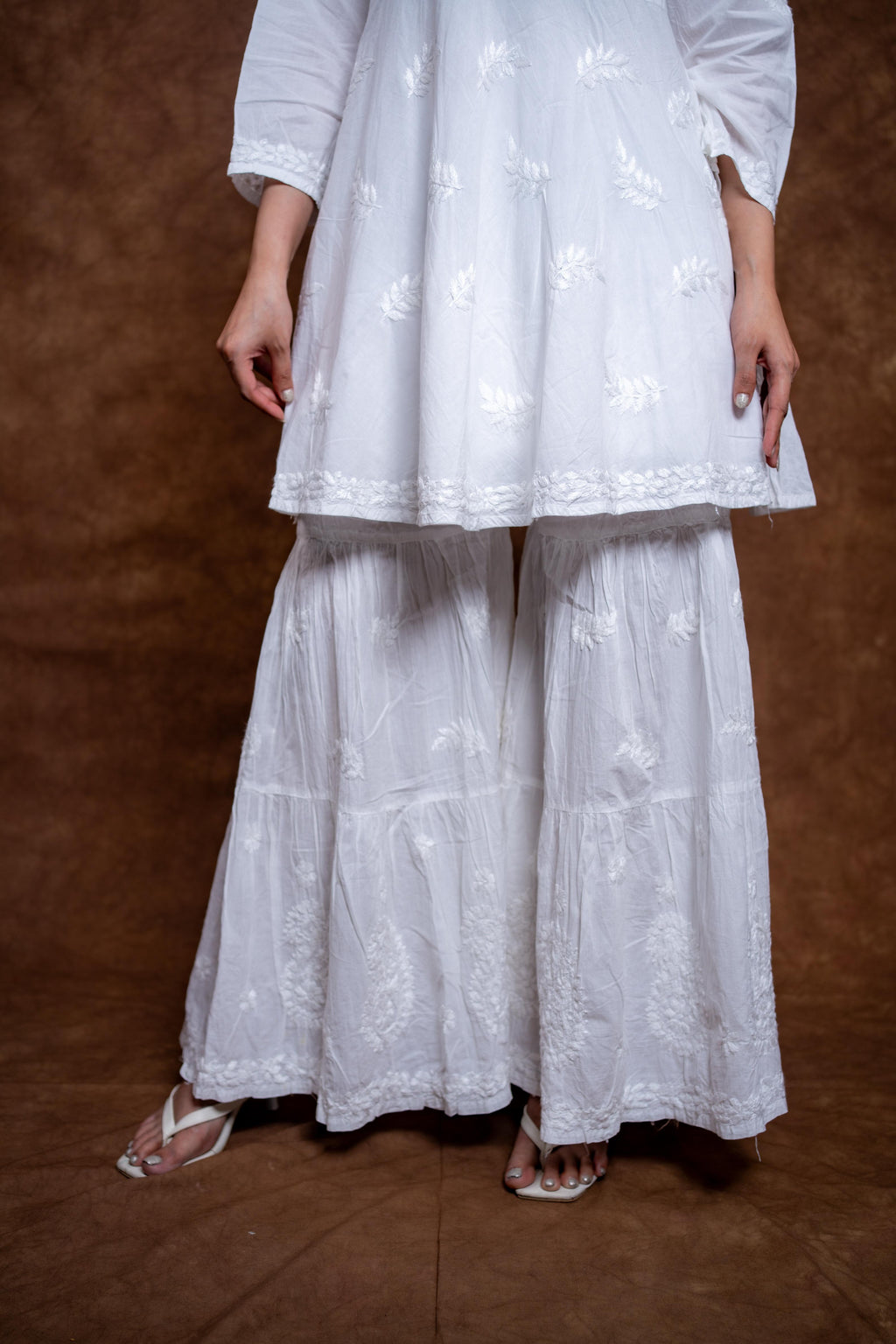 Galabo Modern Lucknow Hand-Embroidered Chikankari Cotton Frock and Garara Set