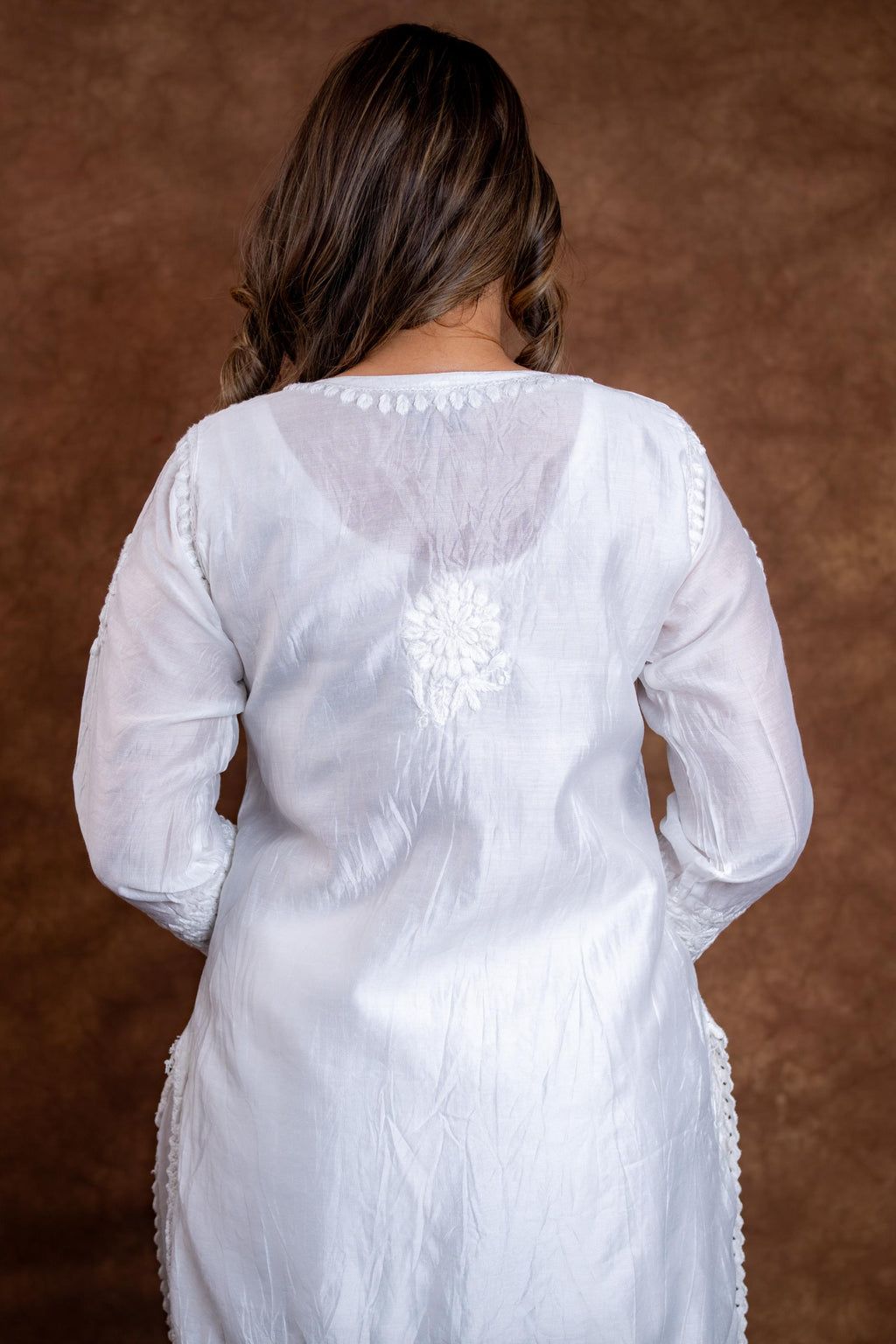 Hand-Embroidered Lucknowi Chikankari Co-ord Suit with Afghani Bottoms with white thread Embroidery