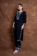 Designer Vibrant Chikankari Black Rayon Kurti & Palazzo Suit from Vintage Chikankari