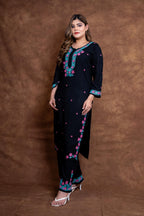 Designer Vibrant Chikankari Black Rayon Kurti & Palazzo Suit from Vintage Chikankari