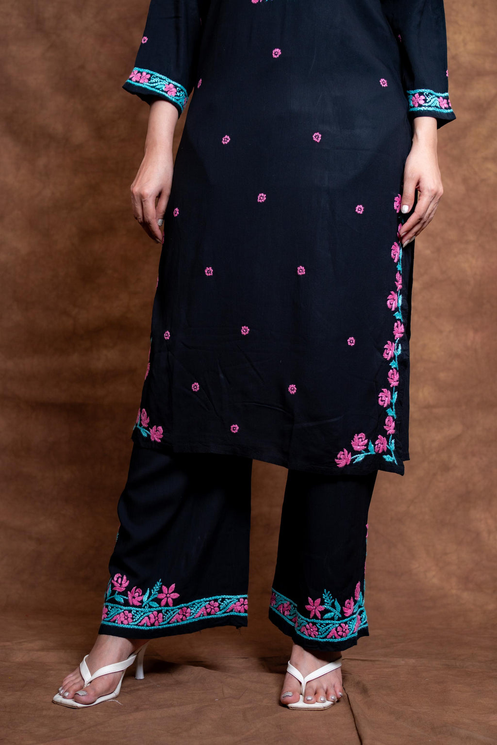 Gulmina Designer Multicolour Fine Chikankari Kurti and Palazzo Set on Rayon Fabric