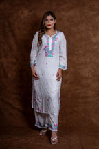 Gulmina Designer Multicolour Fine Chikankari Kurti and Palazzo Set on Rayon Fabric