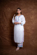 Gulmina Designer Multicolour Fine Chikankari Kurti and Palazzo Set on Rayon Fabric