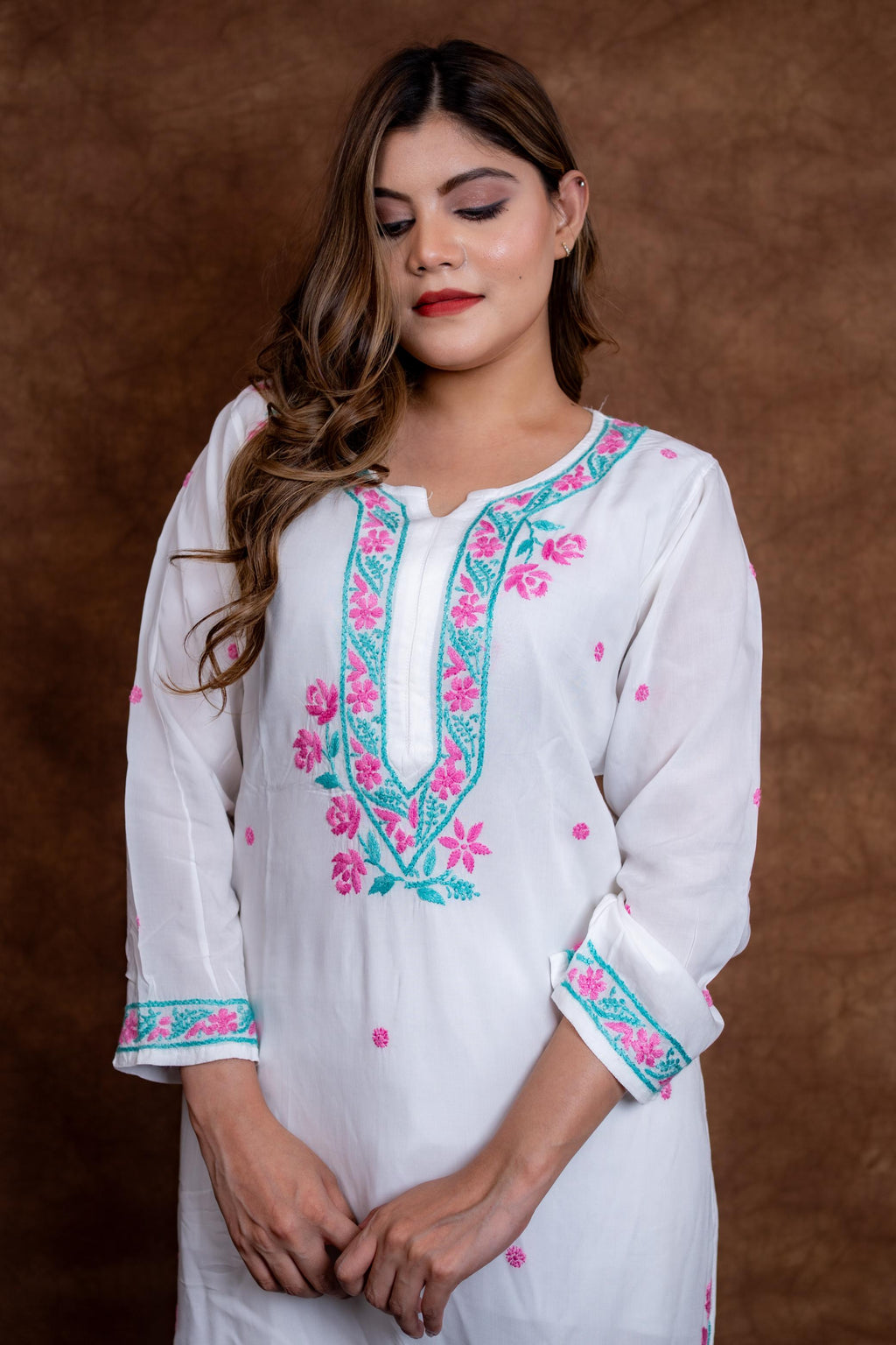 Gulmina Designer Multicolour Fine Chikankari Kurti and Palazzo Set on Rayon Fabric