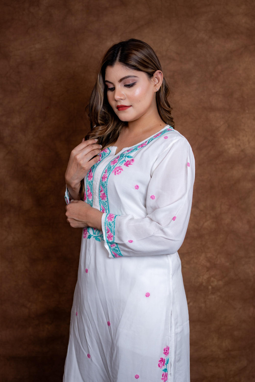 Gulmina Designer Multicolour Fine Chikankari Kurti and Palazzo Set on Rayon Fabric