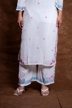 Gulmina Designer Multicolour Fine Chikankari Kurti and Palazzo Set on Rayon Fabric