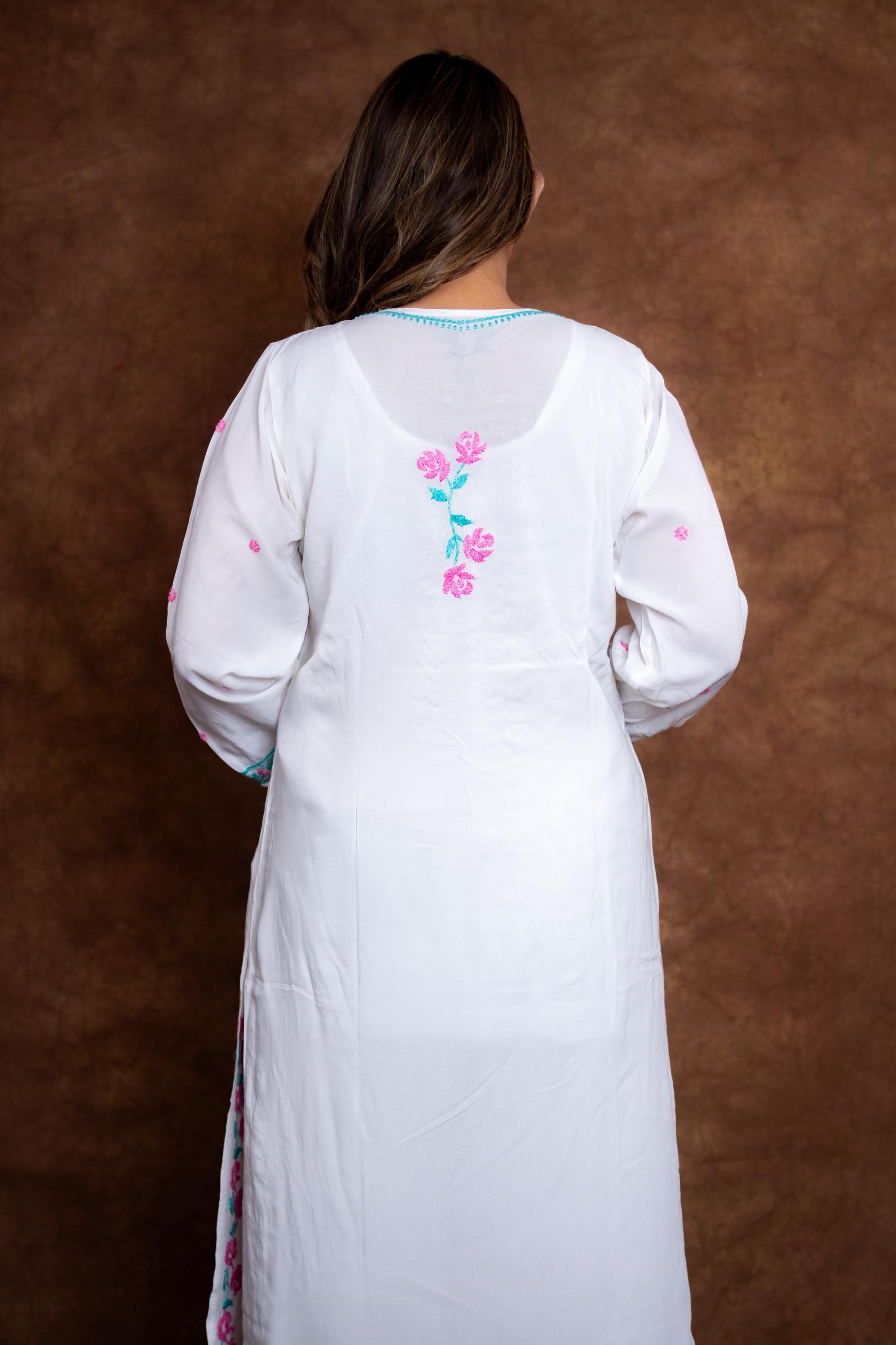 Gulmina Designer Multicolour Fine Chikankari Kurti and Palazzo Set on Rayon Fabric
