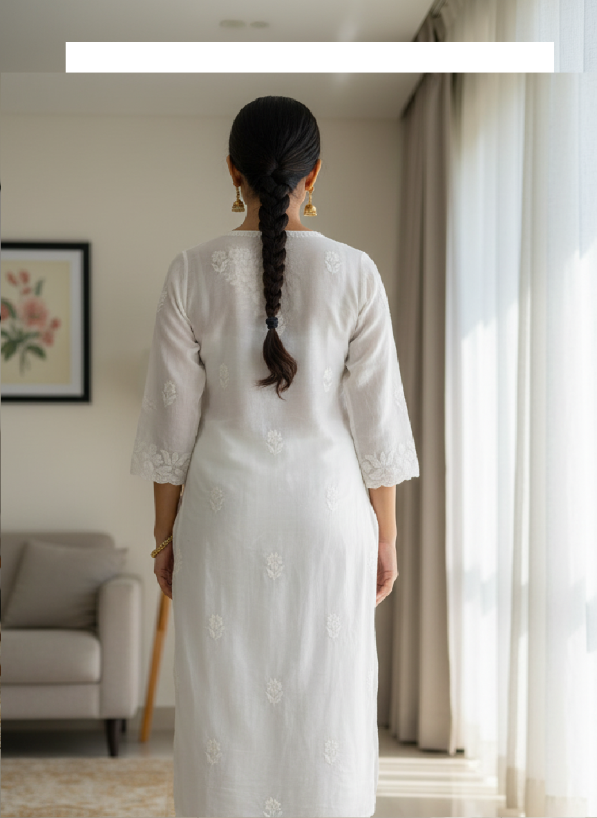 Premium Pure Muslin Chikankari Kurti and Palazzo Set with intricate fine Hand Embroidery