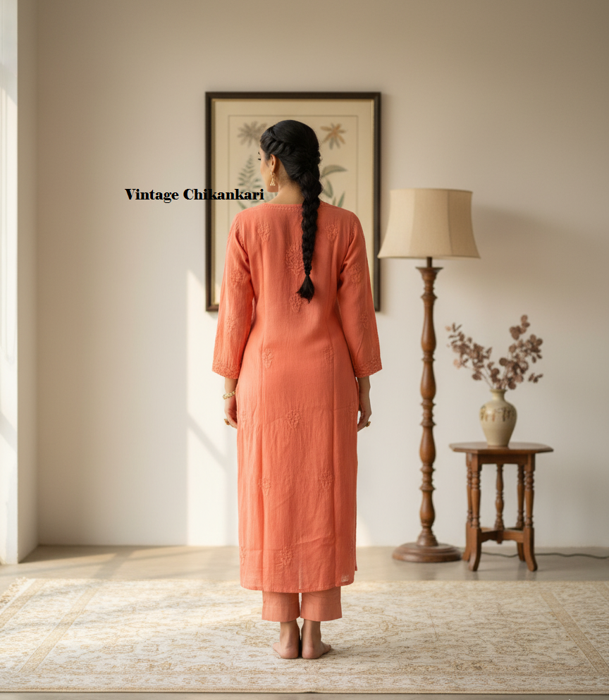 Pure Muslin Chikankari Kurti Handmade Lucknowi Heavy Work with fine threads Tone to tone