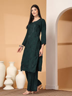 Zara Premium Rayon Chikankari Kurta & Palazzo Set with Authentic Mukaish Work | 100% Handwork
