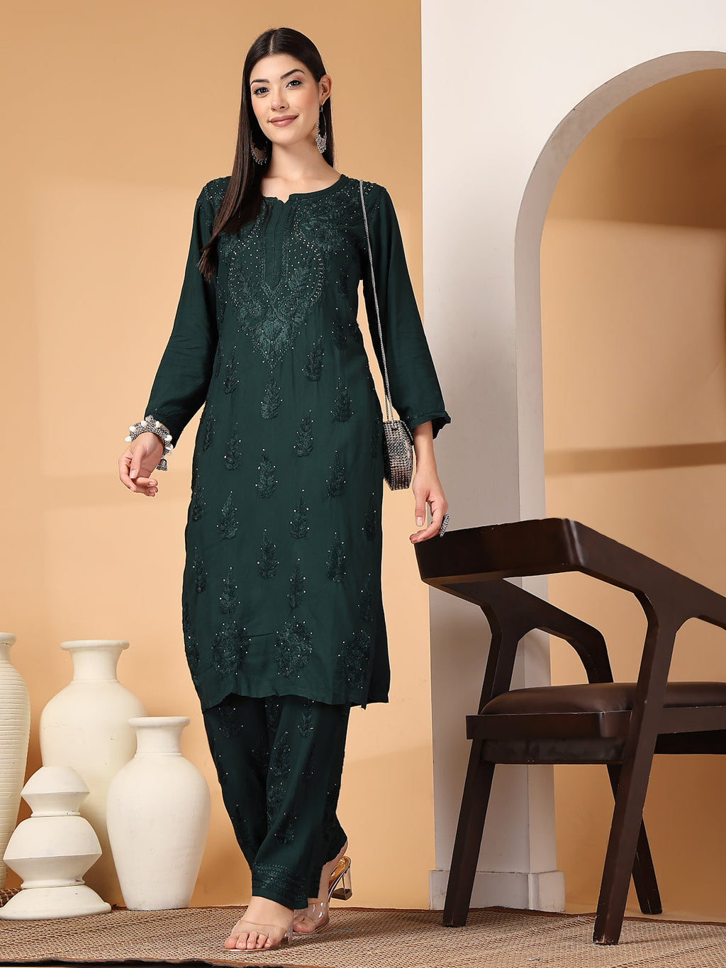 Zara Premium Rayon Chikankari Kurta & Palazzo Set with Authentic Mukaish Work | 100% Handwork