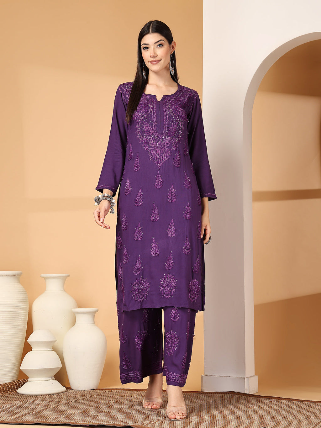 Zara Premium Rayon Chikankari Kurta & Palazzo Set with Authentic Mukaish Work | 100% Handwork
