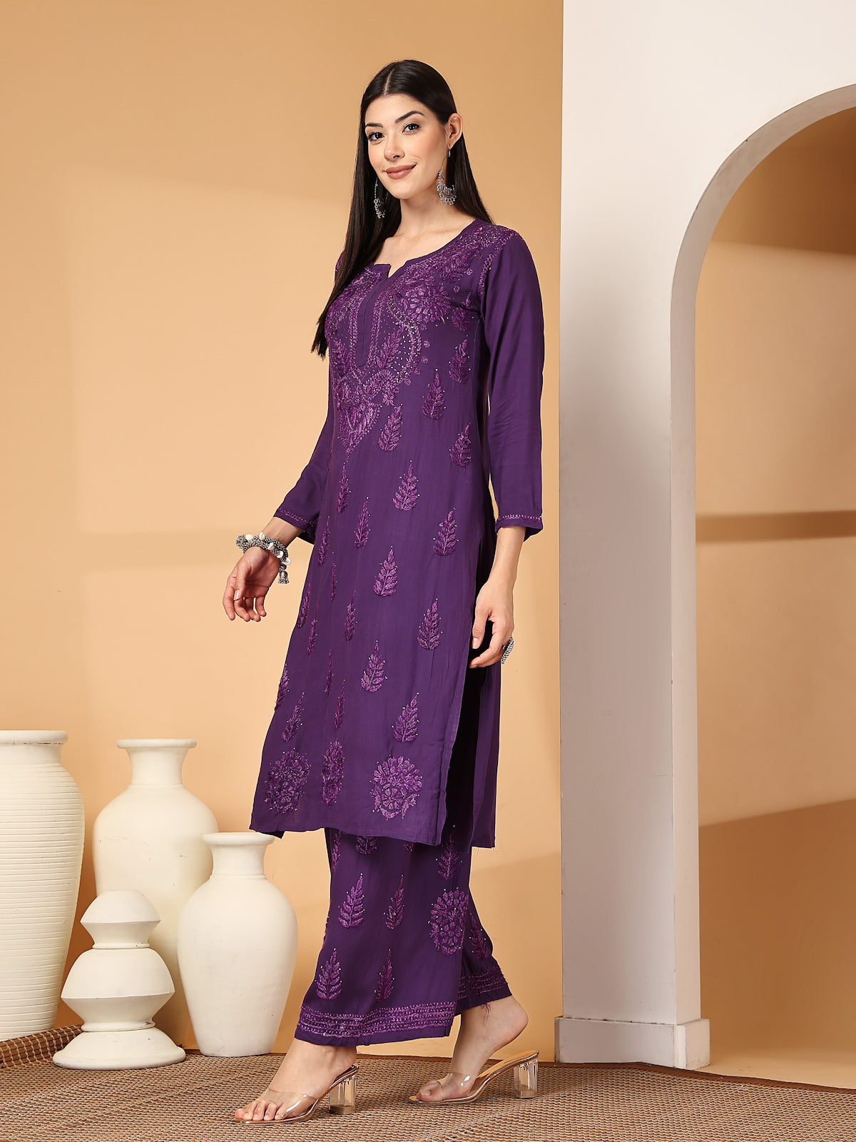 Zara Premium Rayon Chikankari Kurta & Palazzo Set with Authentic Mukaish Work | 100% Handwork