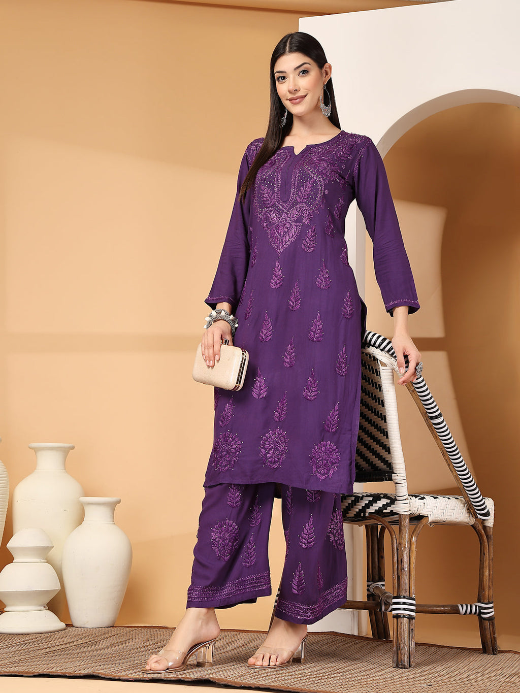 Zara Premium Rayon Chikankari Kurta & Palazzo Set with Authentic Mukaish Work | 100% Handwork