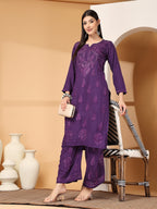 Zara Premium Rayon Chikankari Kurta & Palazzo Set with Authentic Mukaish Work | 100% Handwork