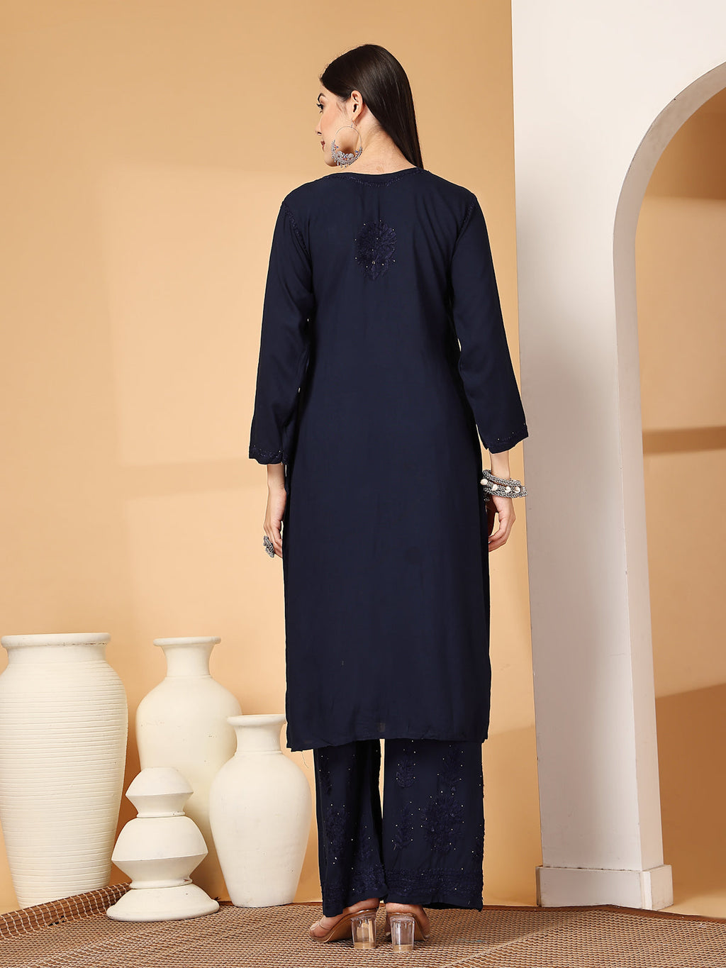 Zara Premium Rayon Chikankari Kurta & Palazzo Set with Authentic Mukaish Work | 100% Handwork