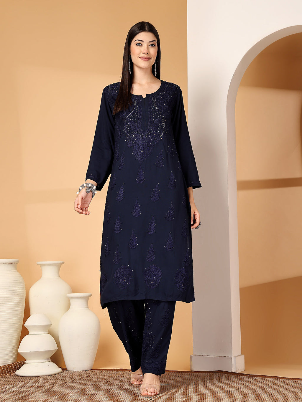 Zara Premium Rayon Chikankari Kurta & Palazzo Set with Authentic Mukaish Work | 100% Handwork