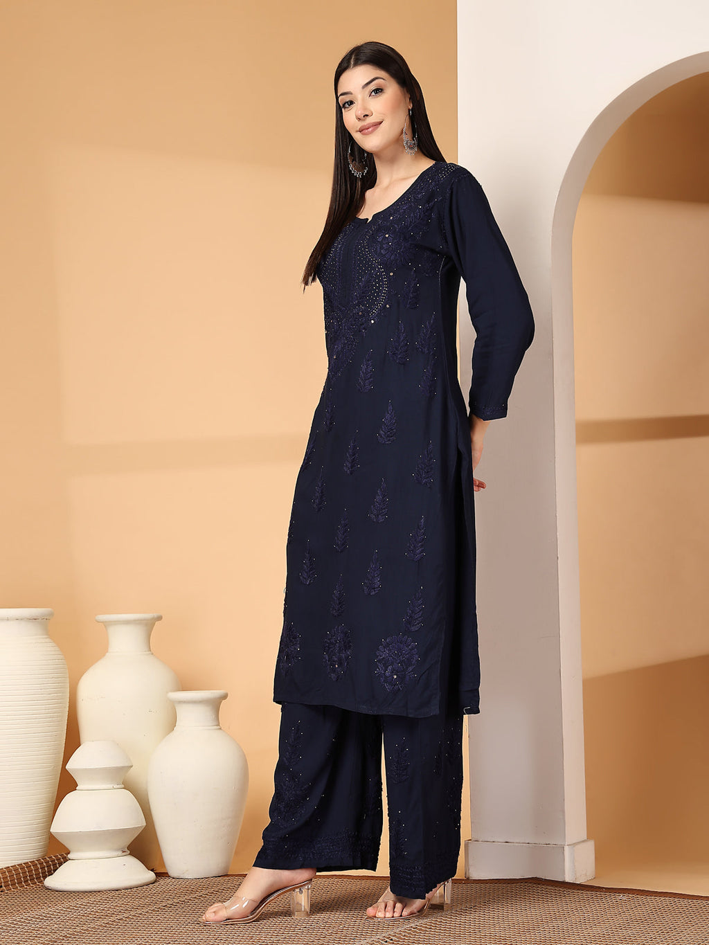 Zara Premium Rayon Chikankari Kurta & Palazzo Set with Authentic Mukaish Work | 100% Handwork