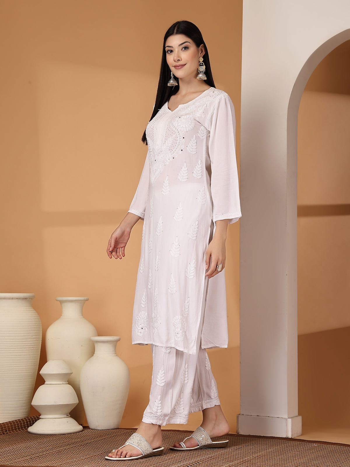 Zara Premium Rayon Chikankari Kurta & Palazzo Set with Authentic Mukaish Work | 100% Handwork
