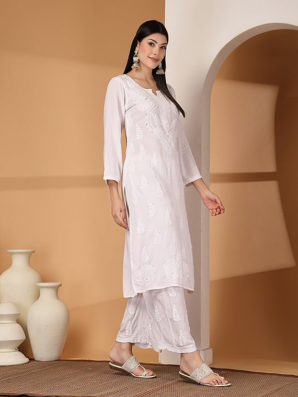 Zara Premium Rayon Chikankari Kurta & Palazzo Set with Authentic Mukaish Work | 100% Handwork