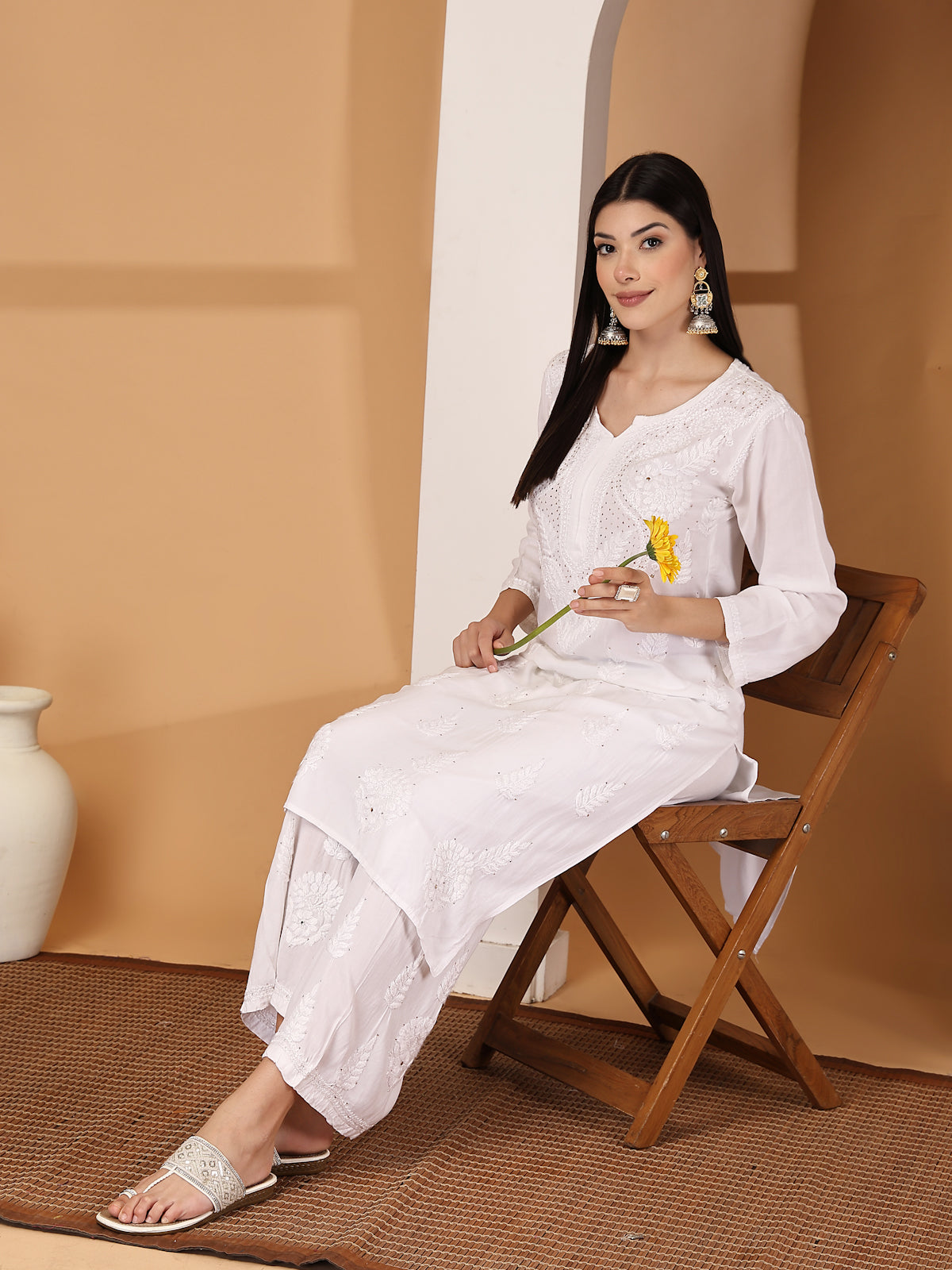 Zara Premium Rayon Chikankari Kurta & Palazzo Set with Authentic Mukaish Work | 100% Handwork
