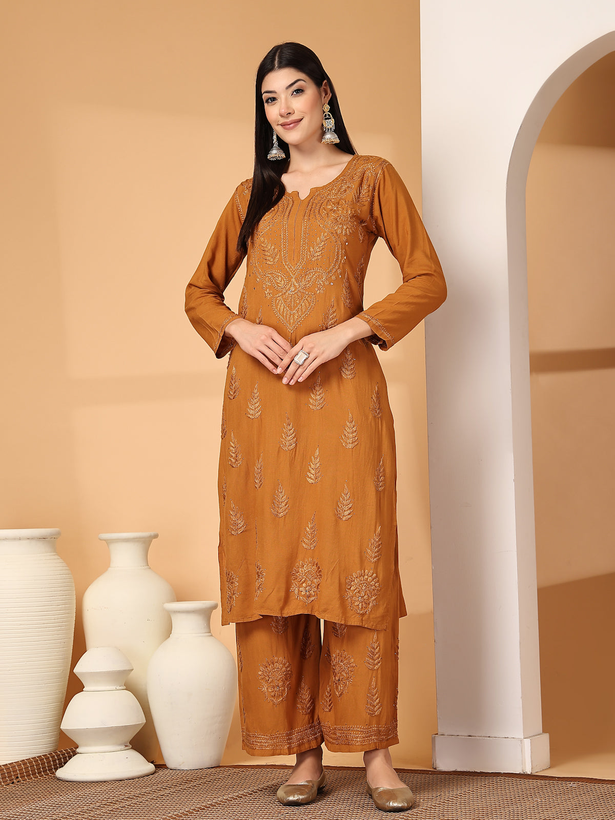 Zara Premium Rayon Chikankari Kurta & Palazzo Set with Authentic Mukaish Work | 100% Handwork