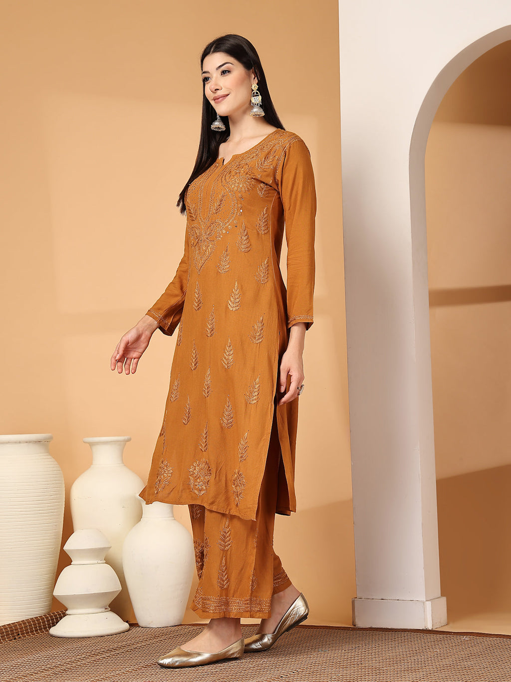Zara Premium Rayon Chikankari Kurta & Palazzo Set with Authentic Mukaish Work | 100% Handwork