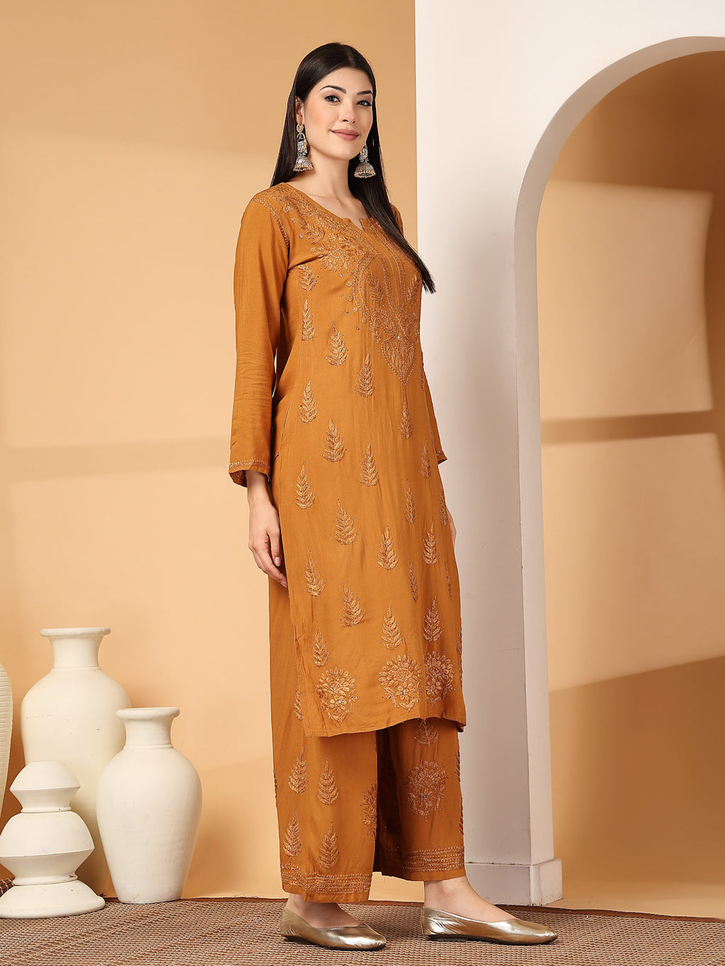 Zara Premium Rayon Chikankari Kurta & Palazzo Set with Authentic Mukaish Work | 100% Handwork