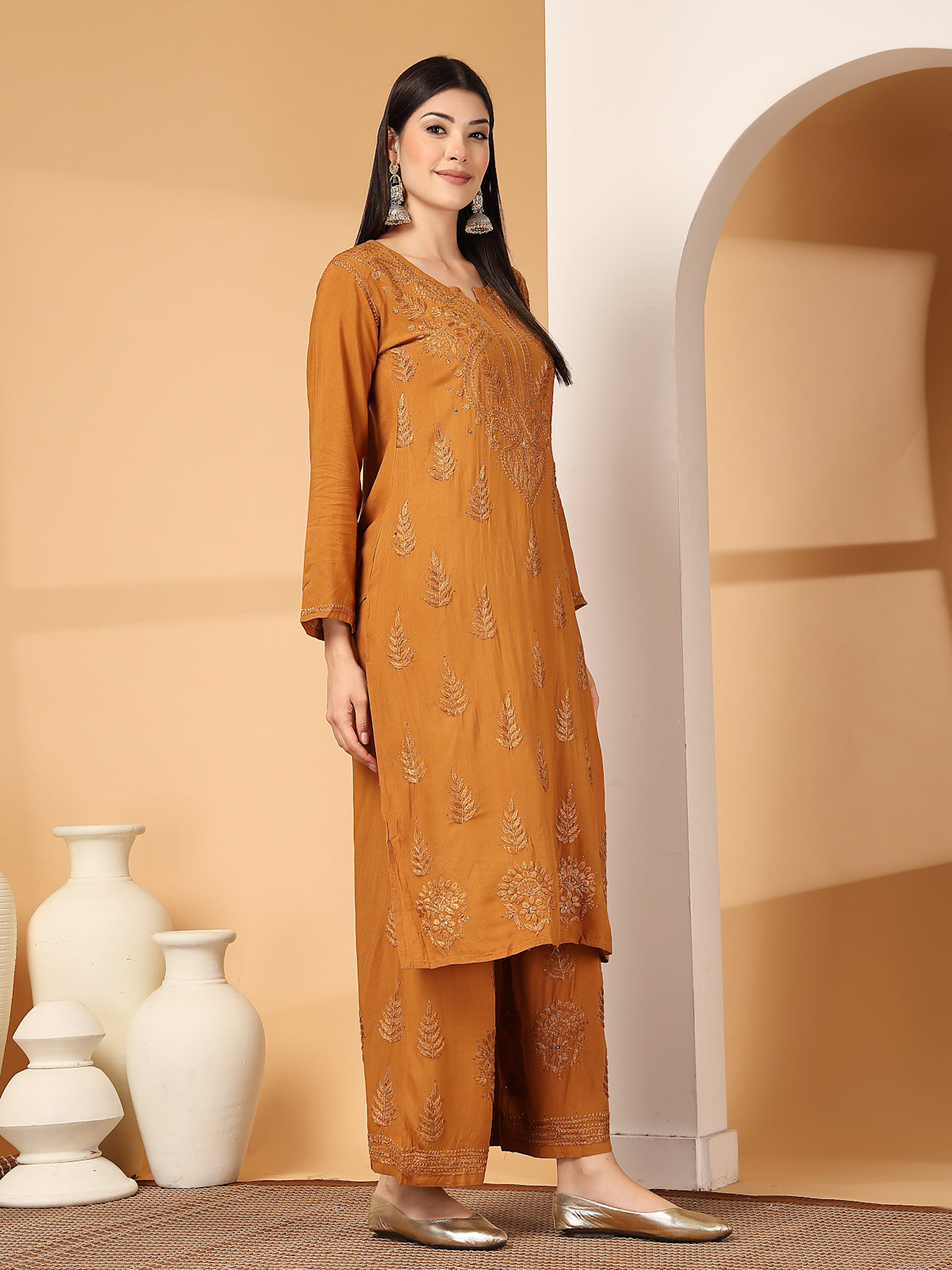 Zara Premium Rayon Chikankari Kurta & Palazzo Set with Authentic Mukaish Work | 100% Handwork