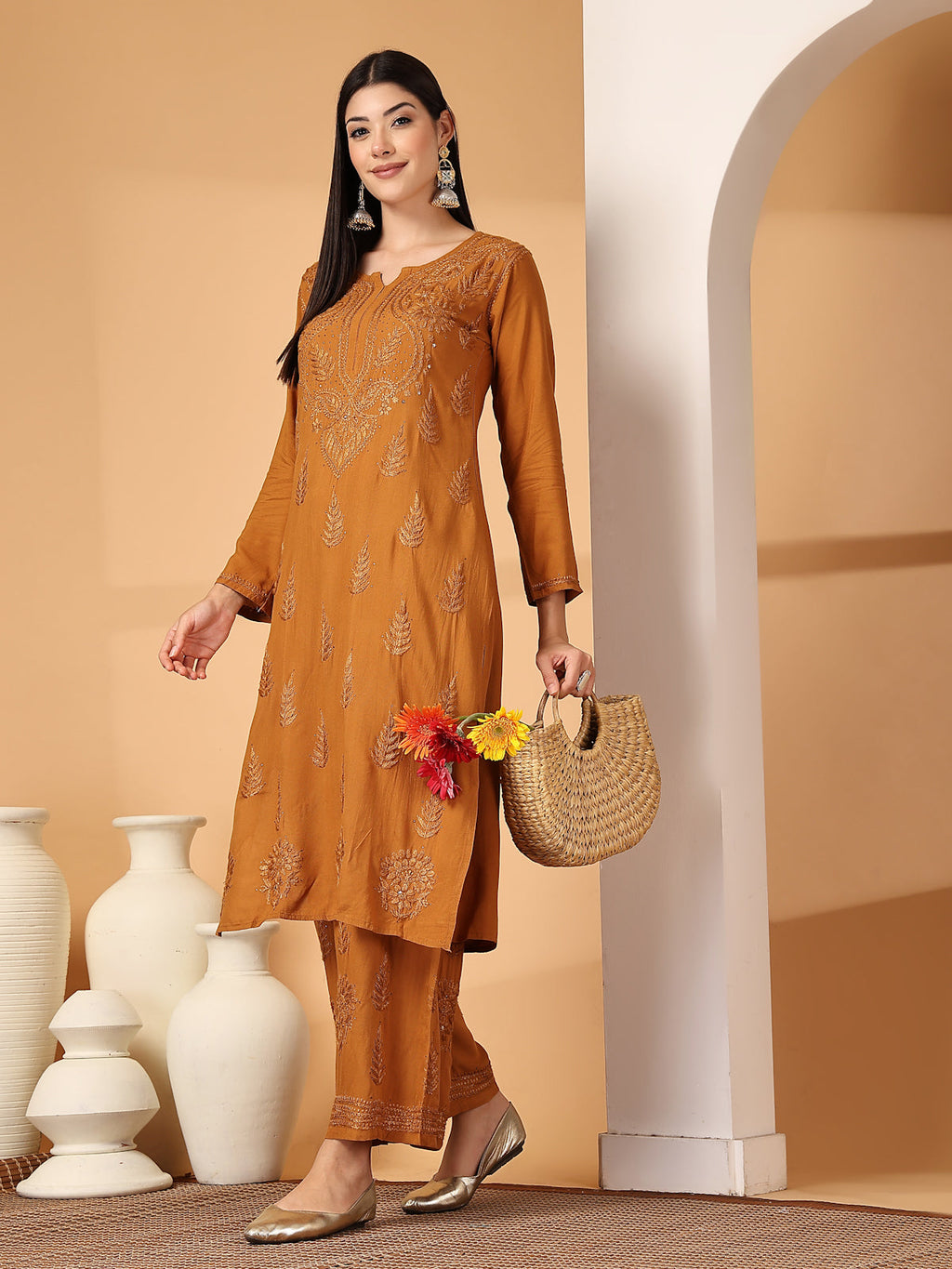Zara Premium Rayon Chikankari Kurta & Palazzo Set with Authentic Mukaish Work | 100% Handwork