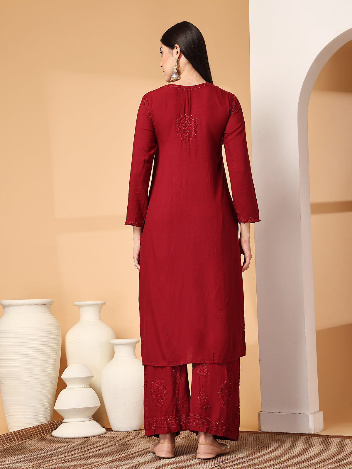 Zara Premium Rayon Chikankari Kurta & Palazzo Set with Authentic Mukaish Work | 100% Handwork