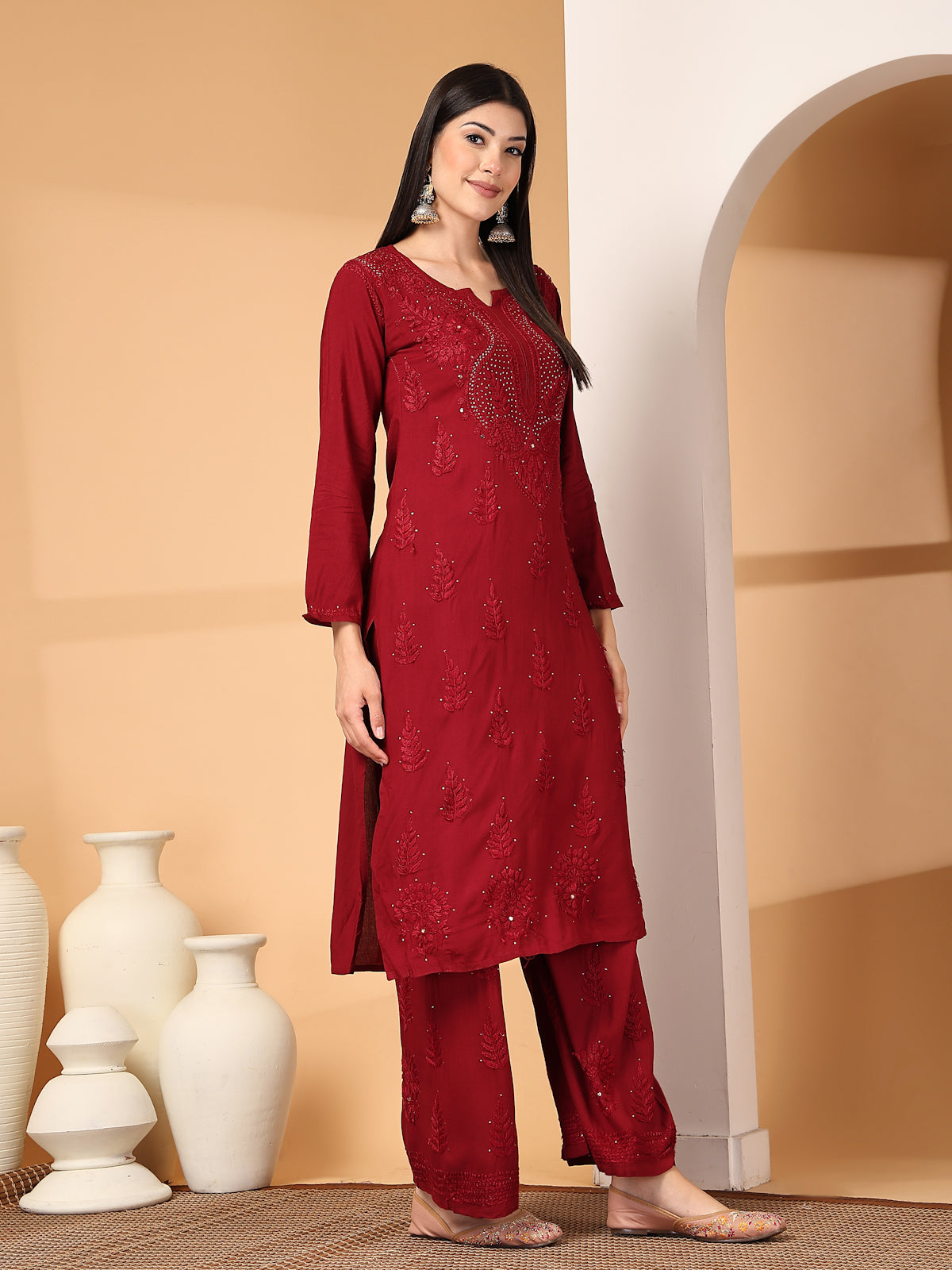 Zara Premium Rayon Chikankari Kurta & Palazzo Set with Authentic Mukaish Work | 100% Handwork
