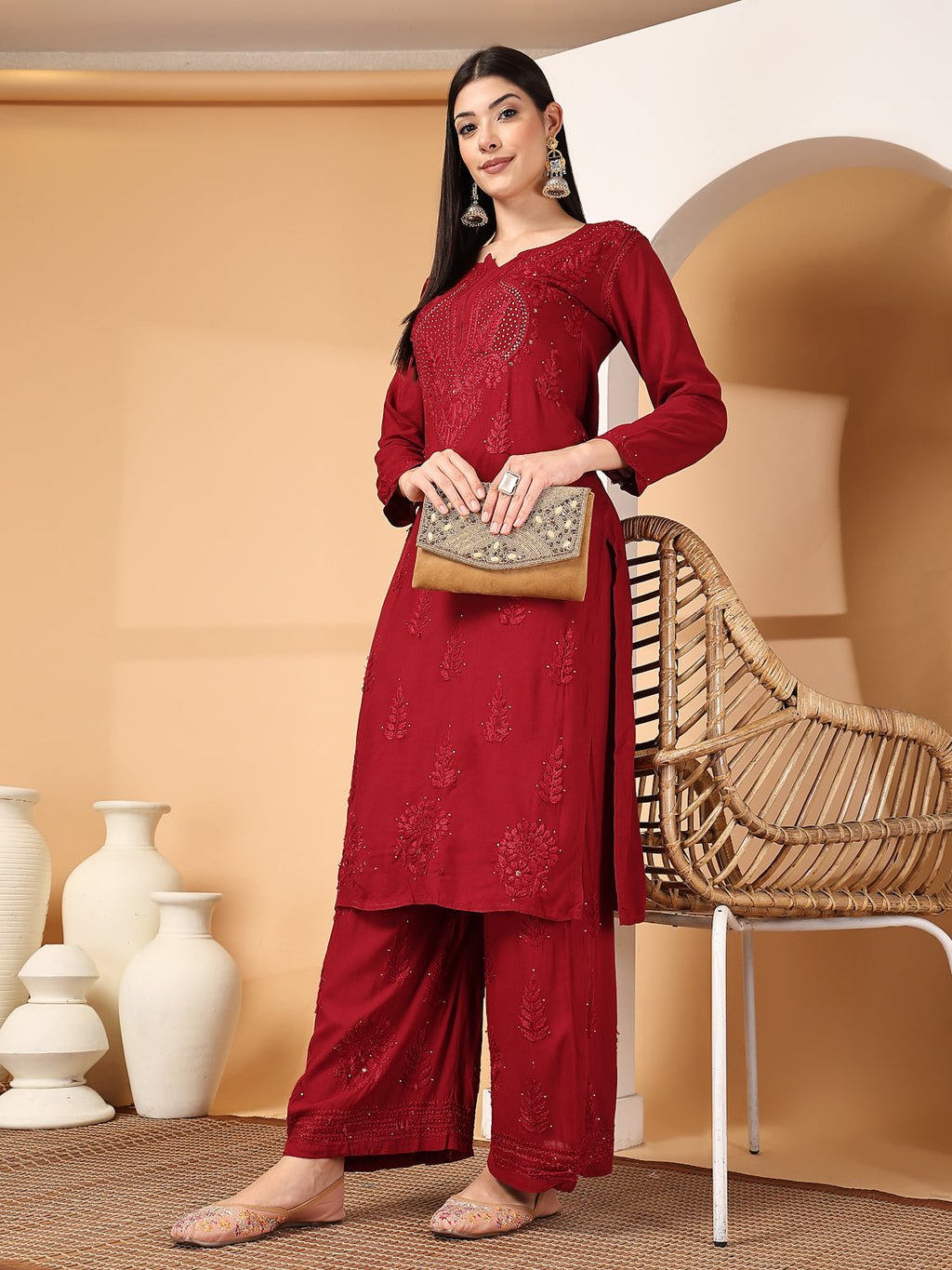 Zara Premium Rayon Chikankari Kurta & Palazzo Set with Authentic Mukaish Work | 100% Handwork