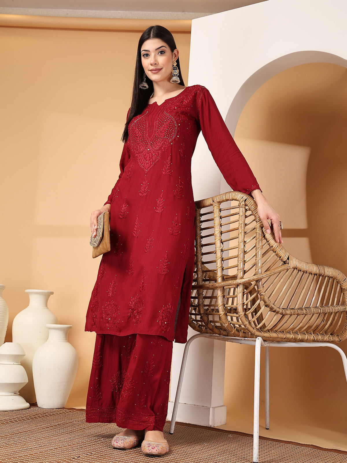 Zara Premium Rayon Chikankari Kurta & Palazzo Set with Authentic Mukaish Work | 100% Handwork