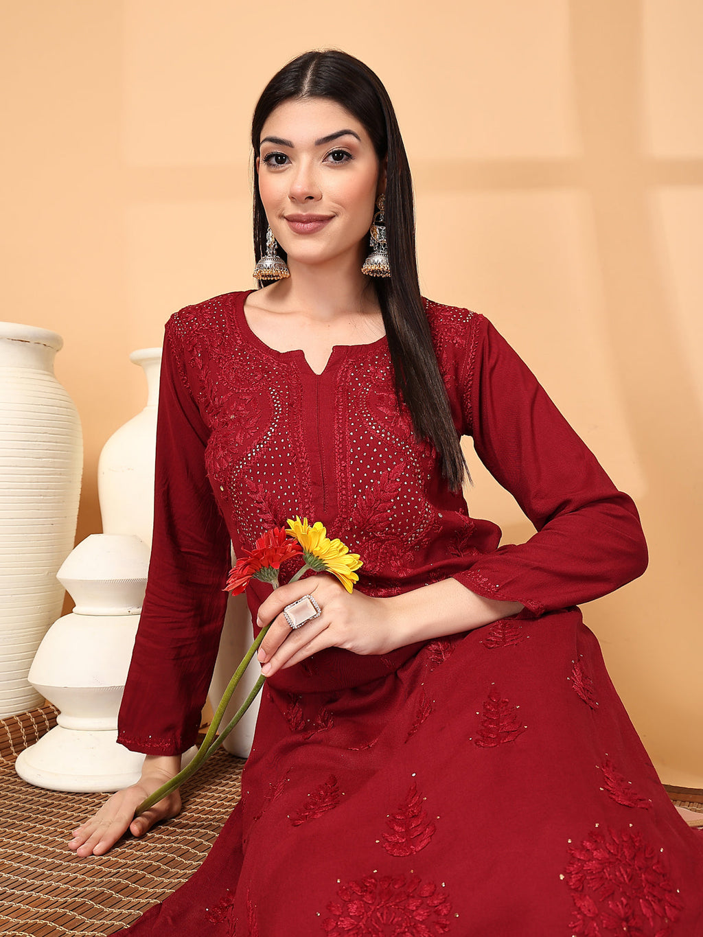 Zara Premium Rayon Chikankari Kurta & Palazzo Set with Authentic Mukaish Work | 100% Handwork