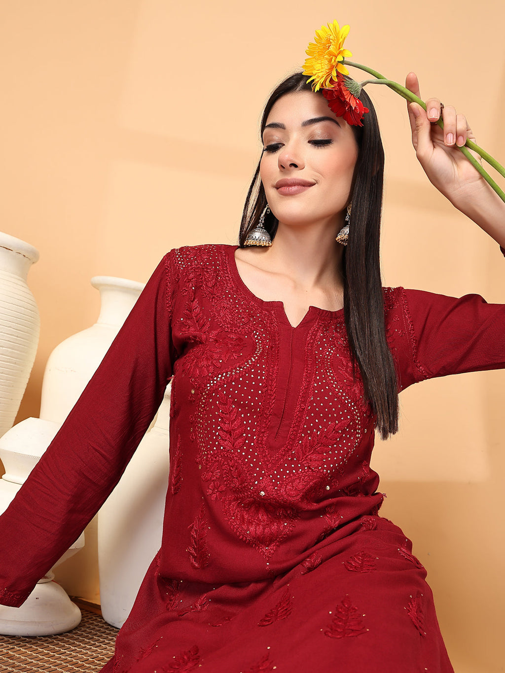 Zara Premium Rayon Chikankari Kurta & Palazzo Set with Authentic Mukaish Work | 100% Handwork