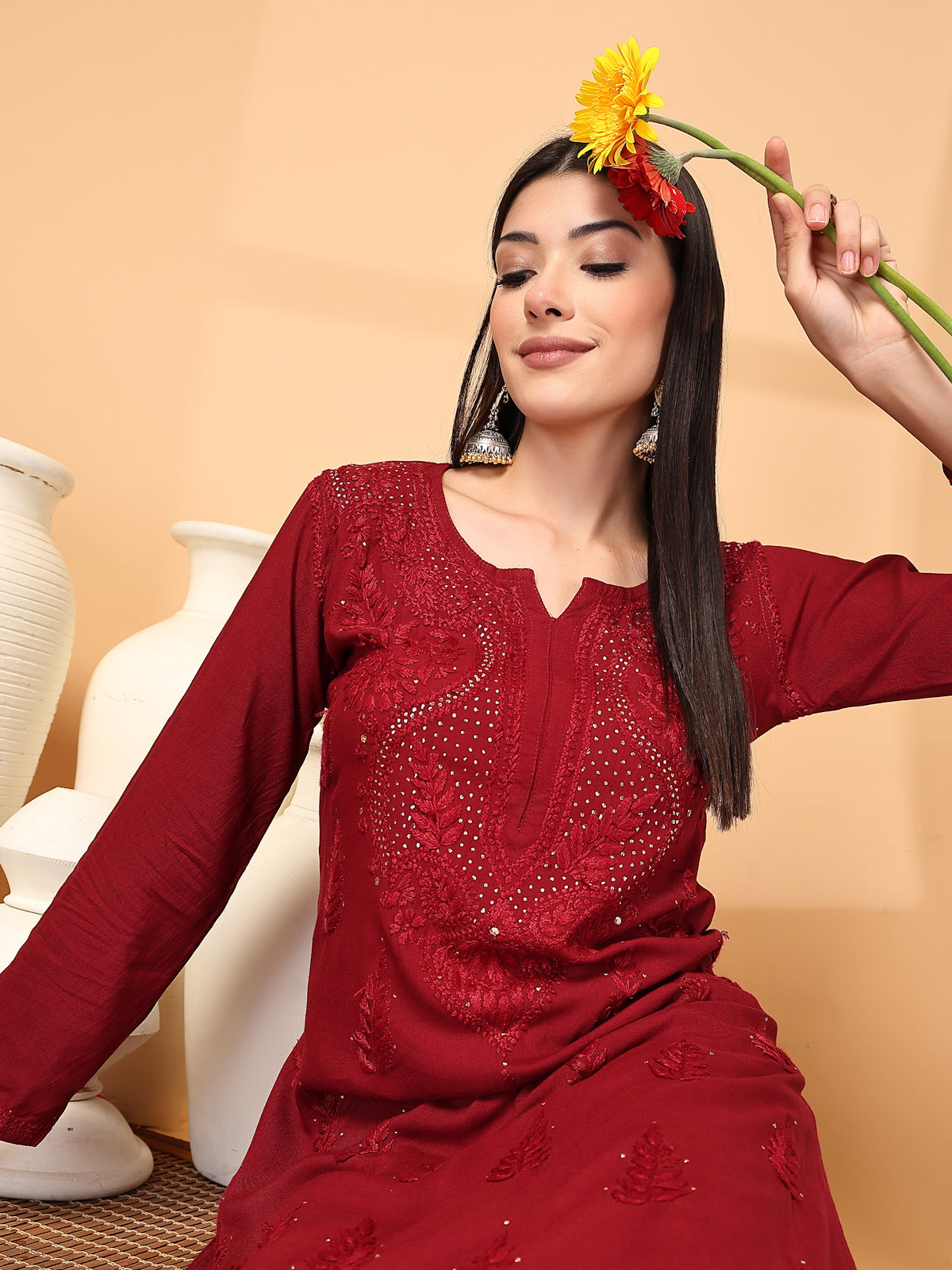Zara Premium Rayon Chikankari Kurta & Palazzo Set with Authentic Mukaish Work | 100% Handwork