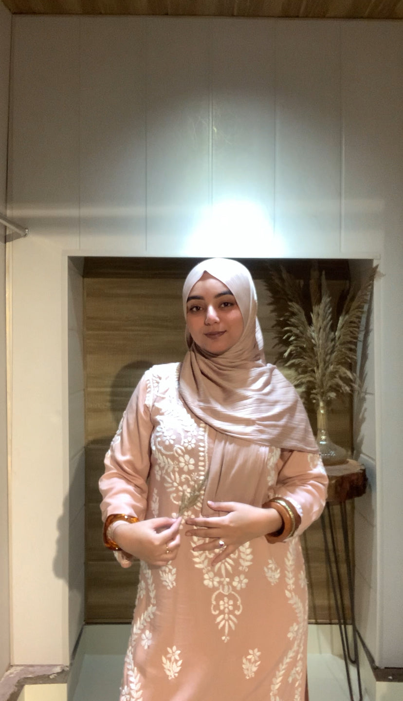 Wara Kurti and Palazzo Chikankari Set – Fine Handcrafted Chikankari on Soft Skin Colour Rayon Fabric