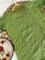 The 'Kota Sheen' Lakhnavi Chikankari Hand-Embroidered Tepchi Work and  Mukaish Work Kurta Set with Dupatta