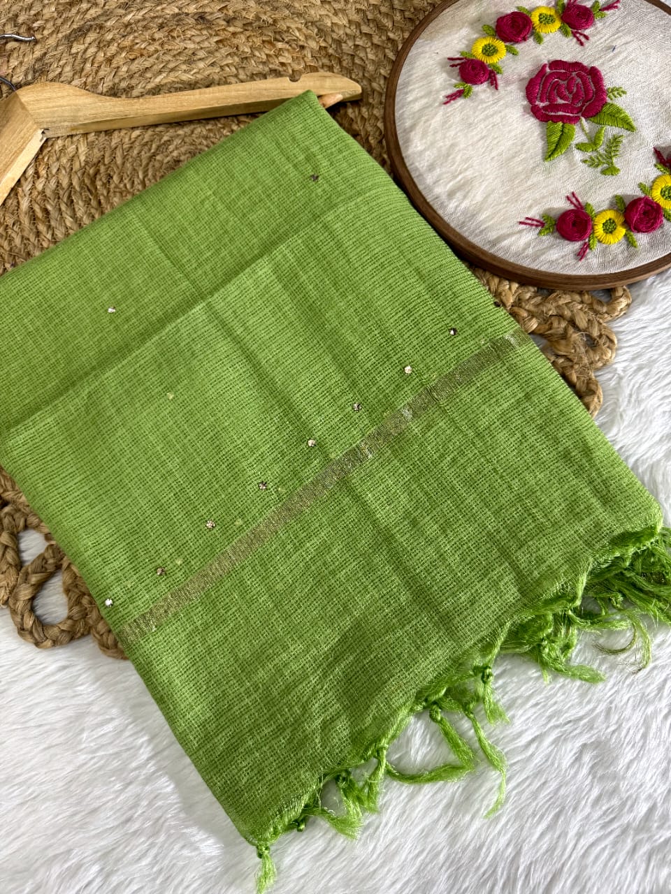 The 'Kota Sheen' Lakhnavi Chikankari Hand-Embroidered Tepchi Work and  Mukaish Work Kurta Set with Dupatta