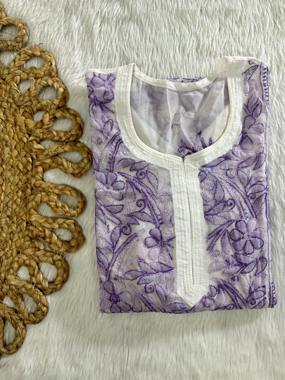 Vintage Premium Georgette Lakhnavi Chikankari Long Kurti | Dual Shade Resham Shadow Work (Bakhiya) | Free Inner