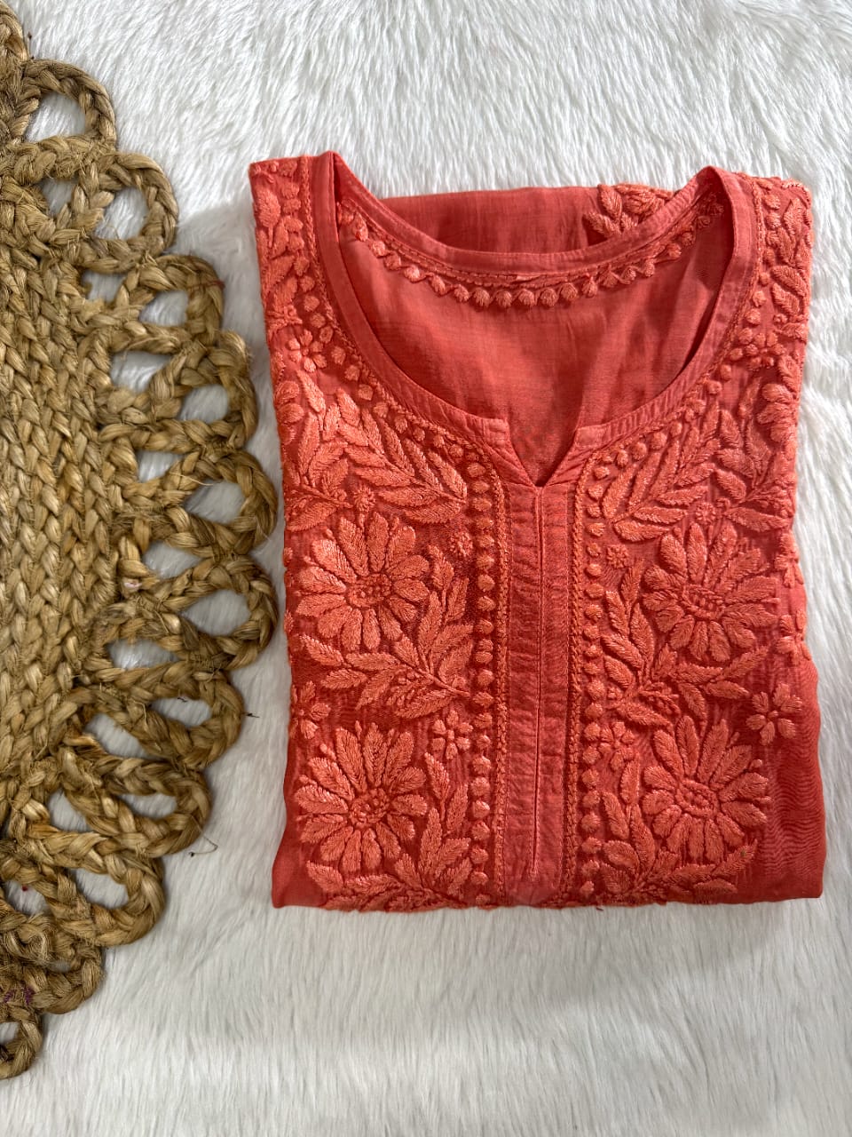 Pure Muslin Chikankari Kurti Handmade Lucknowi Heavy Work with fine threads Tone to tone
