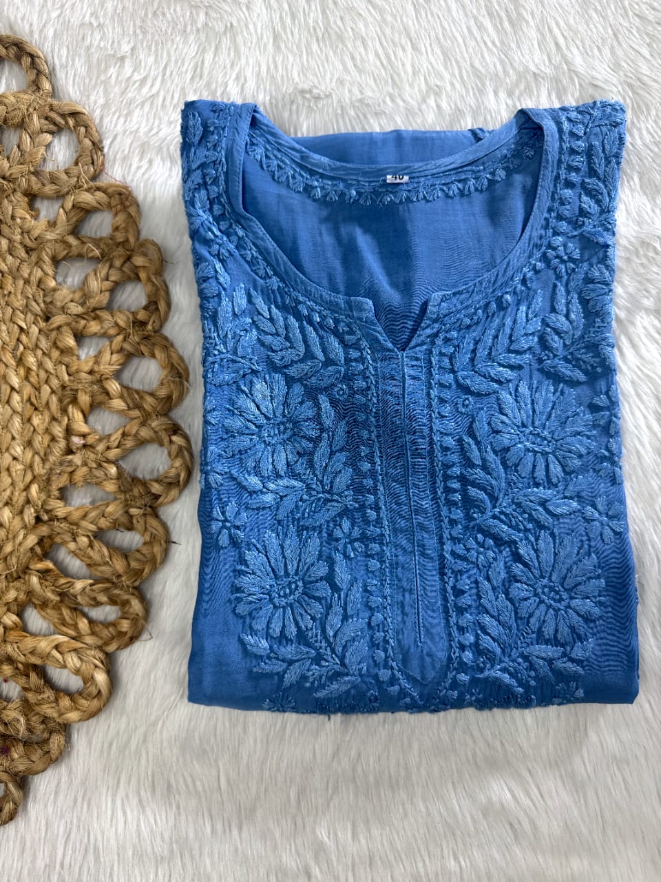 Pure Muslin Chikankari Kurti Handmade Lucknowi Heavy Work with fine threads Tone to tone