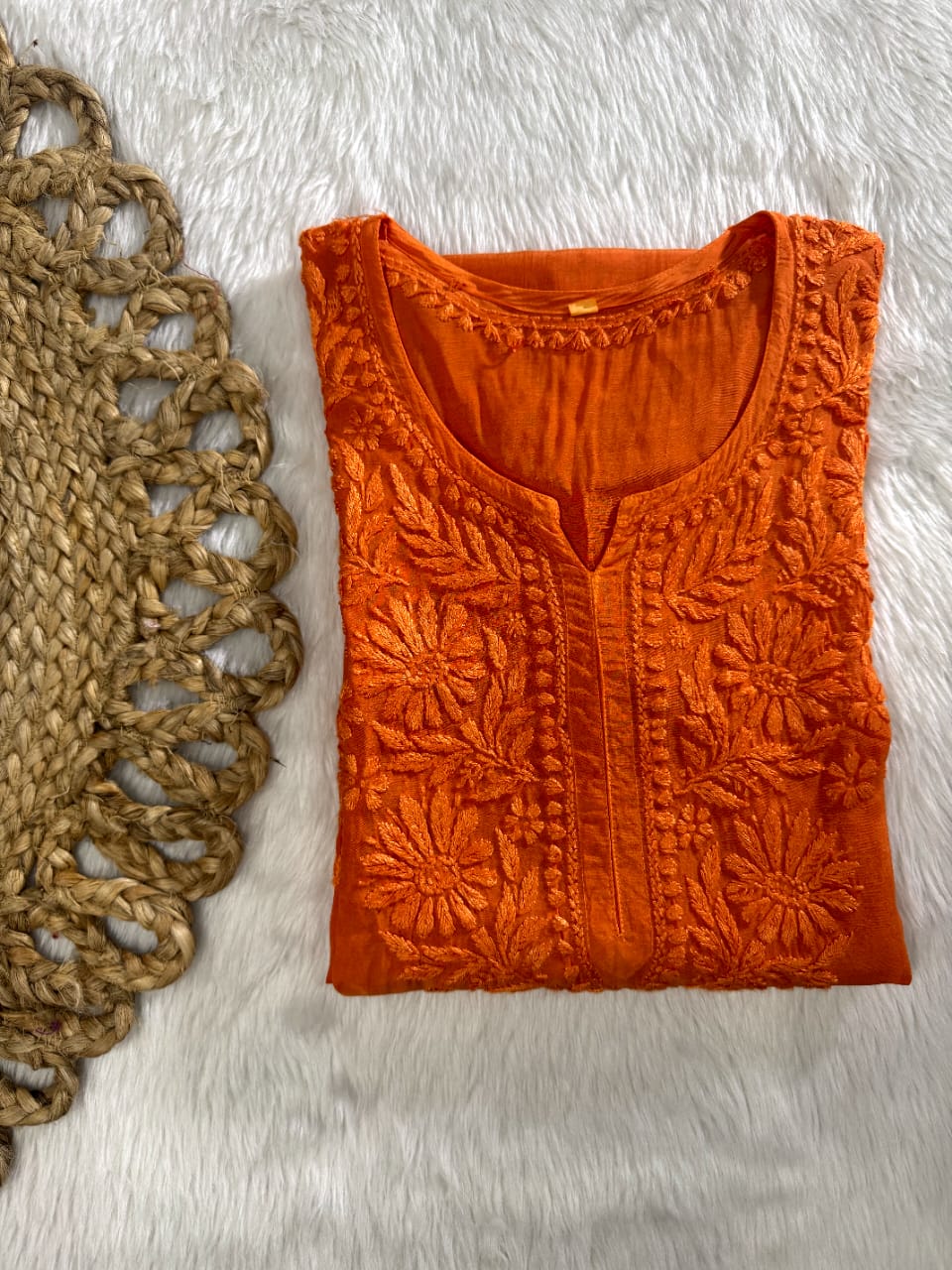 Pure Muslin Chikankari Kurti Handmade Lucknowi Heavy Work with fine threads Tone to tone
