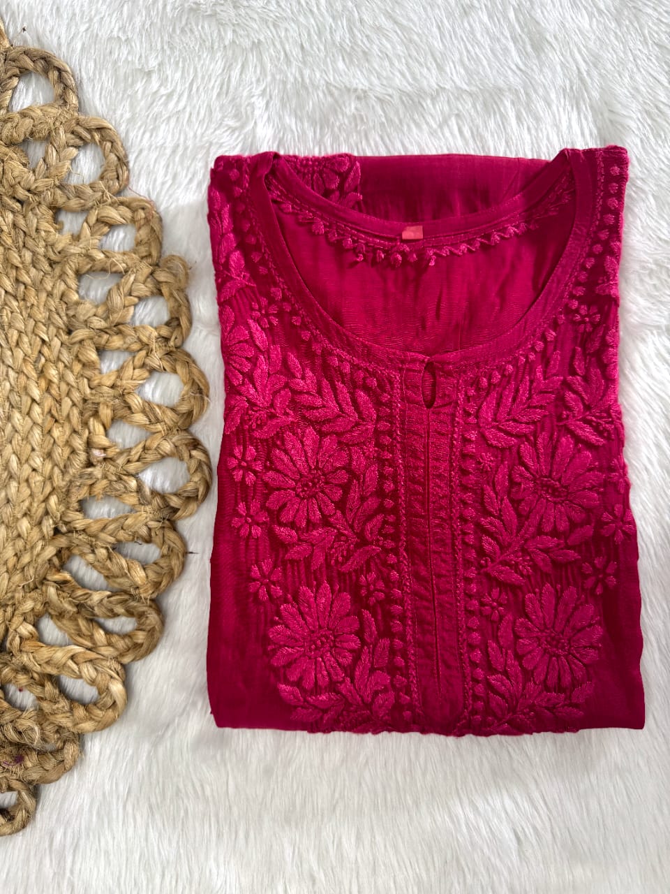 Pure Muslin Chikankari Kurti Handmade Lucknowi Heavy Work with fine threads Tone to tone