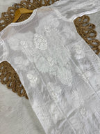 Premium Pure Muslin Chikankari Kurti and Palazzo Set with intricate fine Hand Embroidery