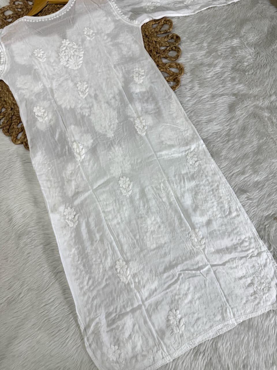 Premium Pure Muslin Chikankari Kurti and Palazzo Set with intricate fine Hand Embroidery