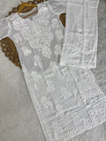 Premium Pure Muslin Chikankari Kurti and Palazzo Set with intricate fine Hand Embroidery
